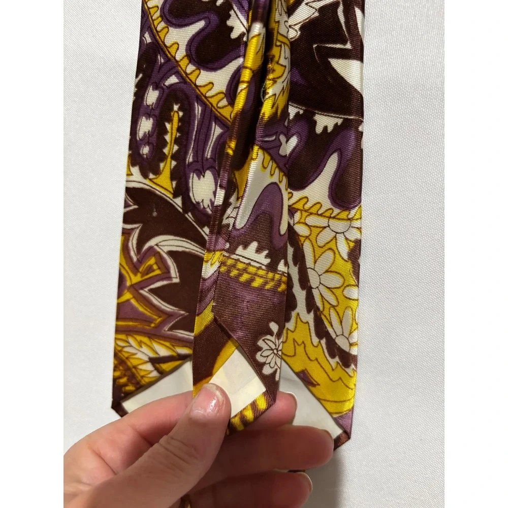 Vintage Vibrant Paisley Artsy Print Silk Neck Tie Retro Purple Yellow wide‎